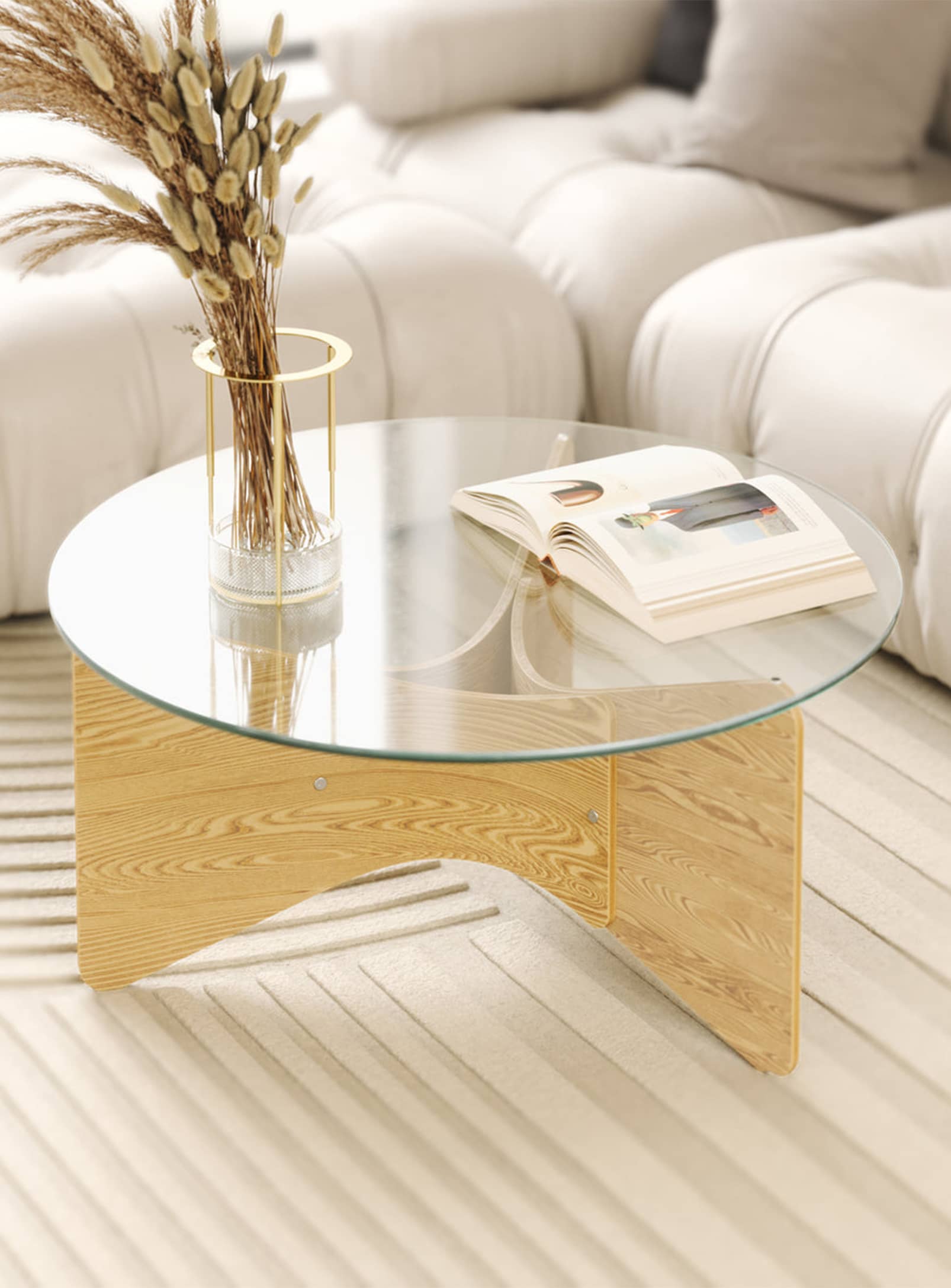 Madera, Round Wood Coffee Table with Glass Top by Umbra – Nüspace