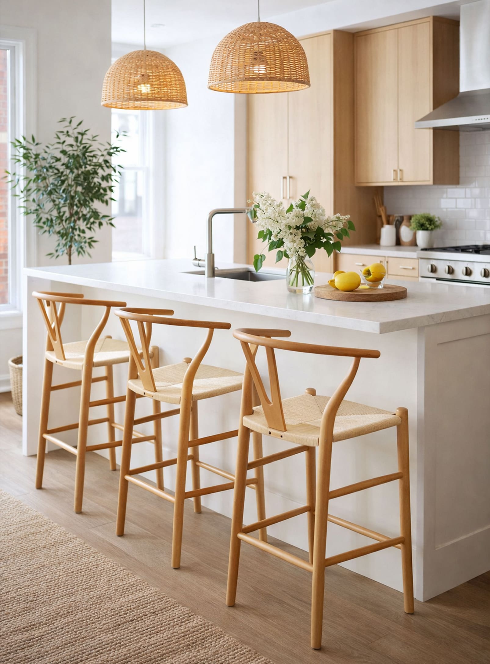 Wishbone CH24: Wooden counter stool – Nüspace