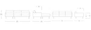 Miller, sectionnel et sofa en tissu par Gus* Modern, dimensions