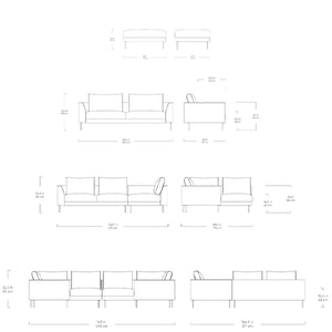 Renfrew, sofa sectionnel et ottoman, en tissu, par Gus* Modern, dimensions