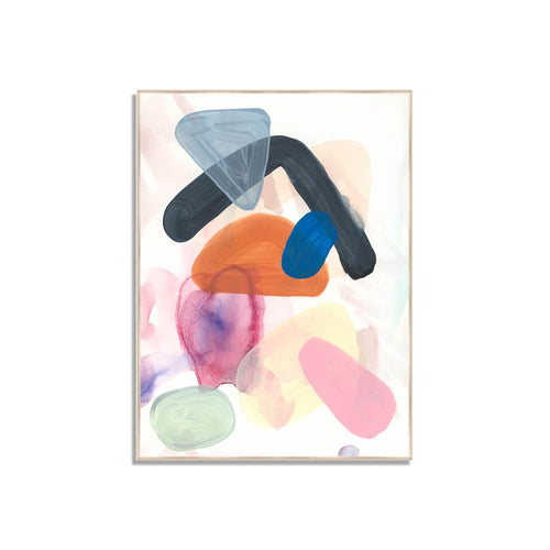 Explorez l'élan créatif de 'Rocks' de Danielle Davis : une toile canvas où formes géométriques et couleurs éclatantes dansent en harmonie.
