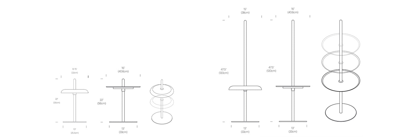 Pablo Designs Nivél, lampes sur pied et lampes de table à hauteur réglable, portables et rechargeable, dimensions
