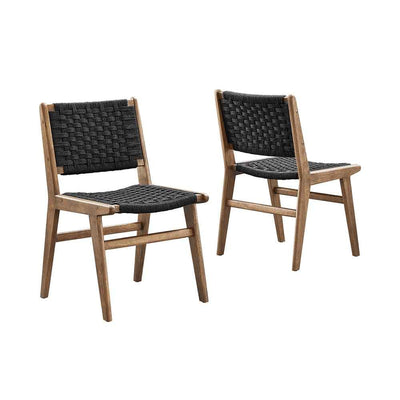 Saoirse, ensemble de deux chaises à dîner, en bois et corde tressée, noyer / noir