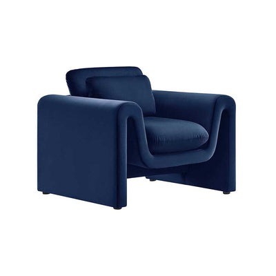 Waverly, fauteuil confortable avec coussins, en velours, bleu nuit