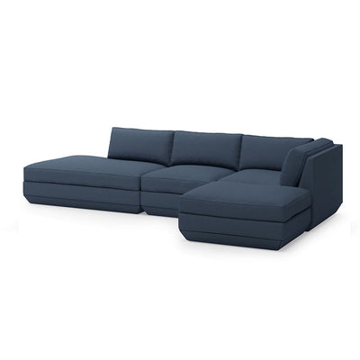 Gus* Modern Podium 4, sofa sectionnel lounge et ottoman, en bois et tissu, hanson navy, droite