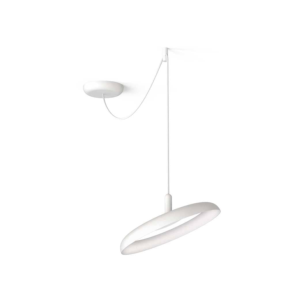 Pablo Designs Nivel, lampe suspendue LED ronde, en acier ou aluminium, blanc mat