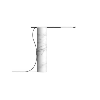 Pablo Designs T.O, lampe de table en forme de cylindre, en marbre et aluminium, blanc / chrome