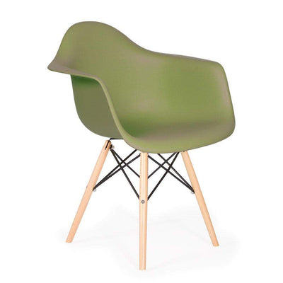 Reproduction Eiffel Daw, chaise à dîner, en polypropylène, bois et métal,  vert kaki, naturel