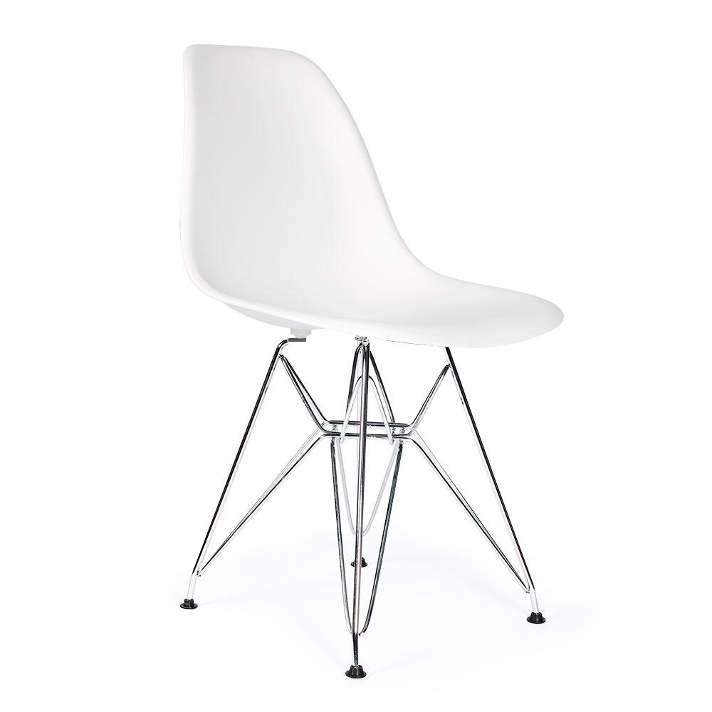 Reproduction Eiffel DSR, chaise à dîner, en polypropylène, bois et métal,  blanc, métal chrome
