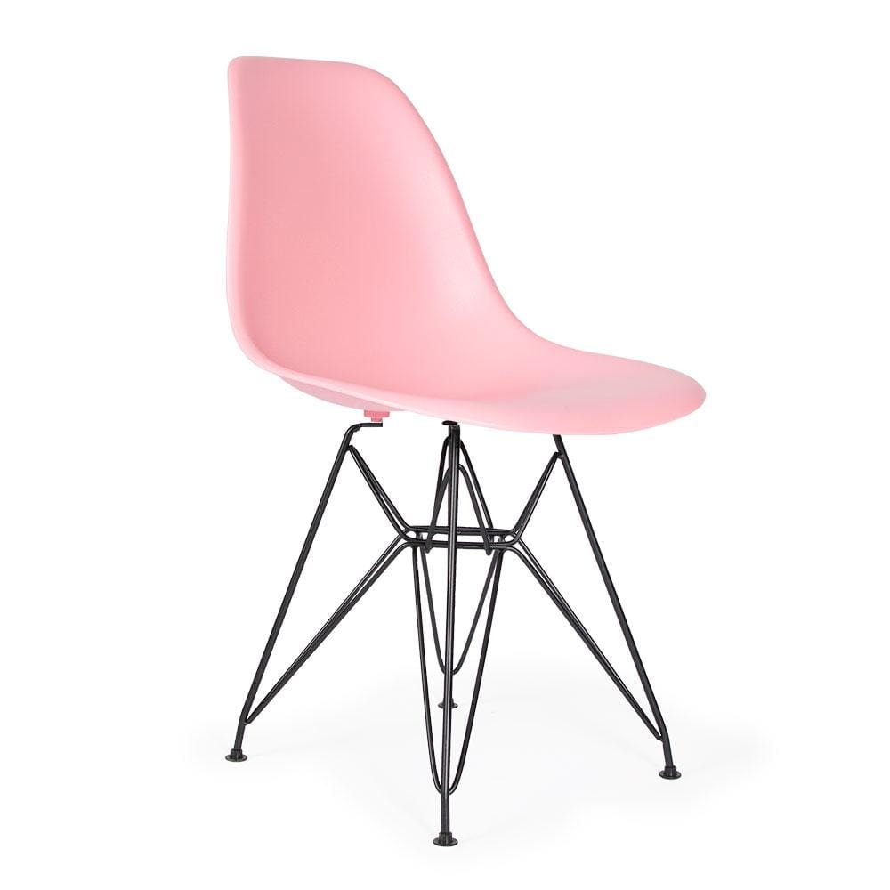 Reproduction Eiffel DSR, chaise à dîner, en polypropylène, bois et métal,  rose pâle, métal noir