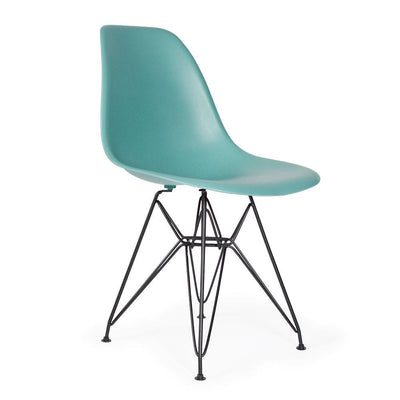 Reproduction Eiffel DSR, chaise à dîner, en polypropylène, bois et métal,  vert écume, métal noir