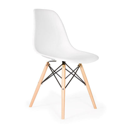 Reproduction Eiffel DSW, chaise à dîner, en polypropylène, bois et métal,  blanc, naturel