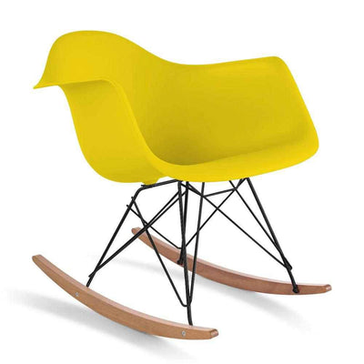 Reproduction Eiffel RAR, chaise berçante, en polypropylène, bois et métal,  jaune, frêne noir