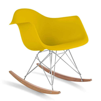 Reproduction Eiffel RAR, chaise berçante, en polypropylène, bois et métal,  jaune moutarde, frêne chrome
