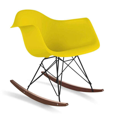 Reproduction Eiffel RAR, chaise berçante, en polypropylène, bois et métal,  jaune, noyer noir