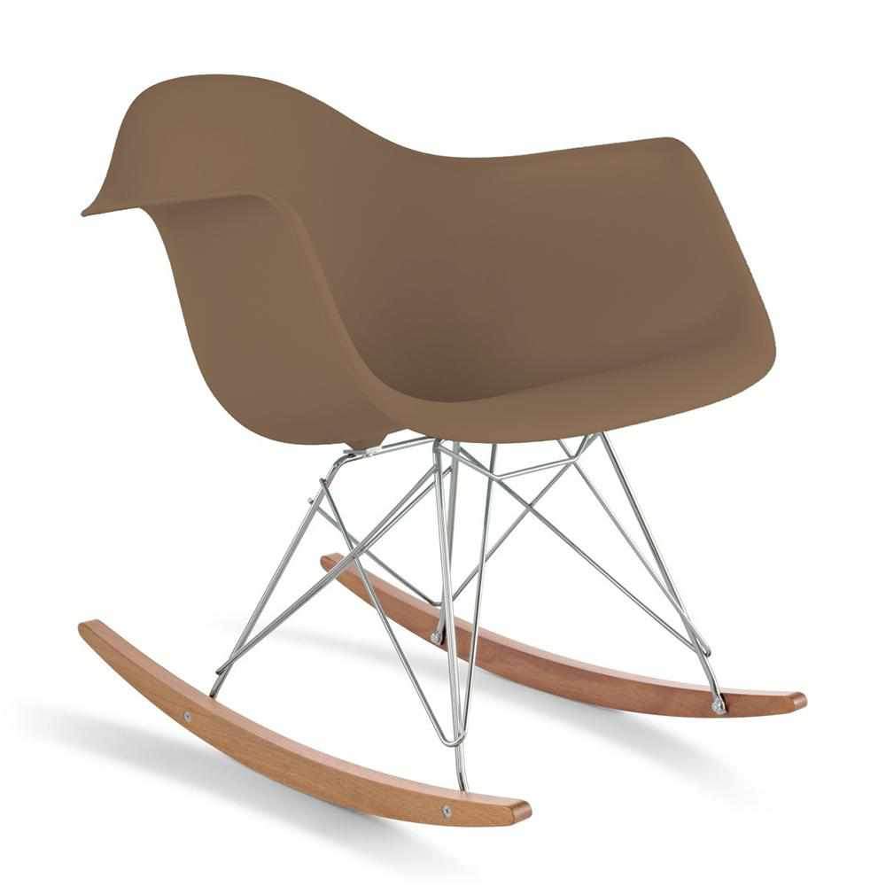Reproduction Eiffel RAR, chaise berçante, en polypropylène, bois et métal,  taupe, frêne chrome