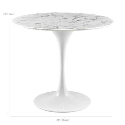 Reproduction Tulipe, table à dîner, en aluminium et marbre, dimensions