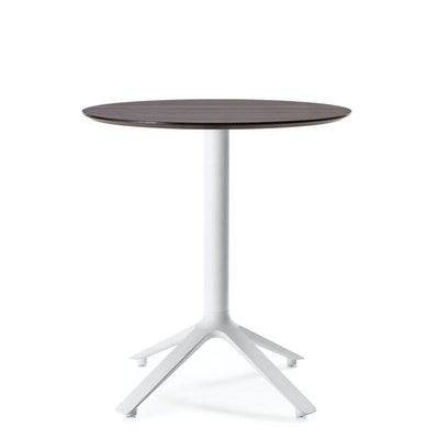 TOOU EEX, table à manger, plateau en bois et base en métal, blanc, noyer, rond