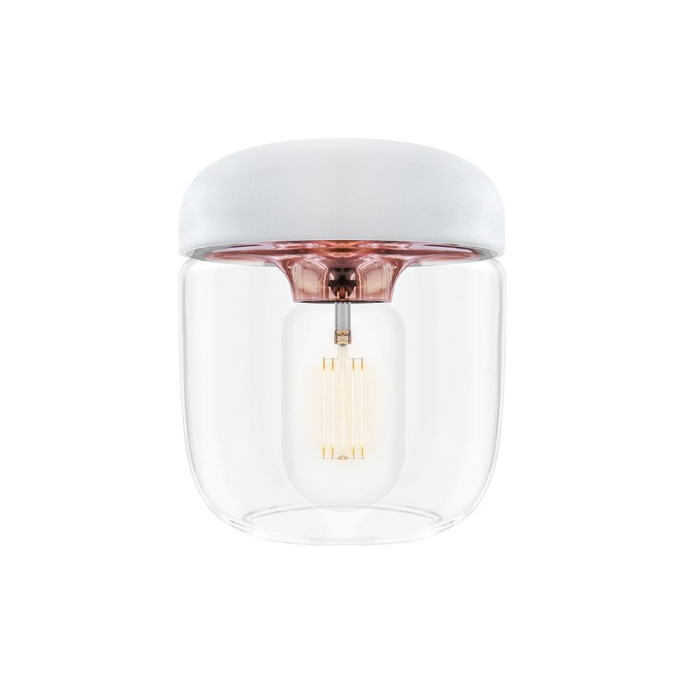 Umage Acorn, petit abat-jour en forme de cloche avec un choix de finitions, en verre et silicone, blanc, cuivre