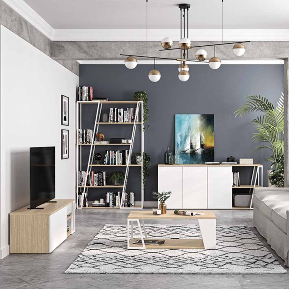 La collection Albi de TemaHome : un design élégant combinant bois et métal pour un rangement ouvert et fermé, parfait pour les intérieurs modernes.