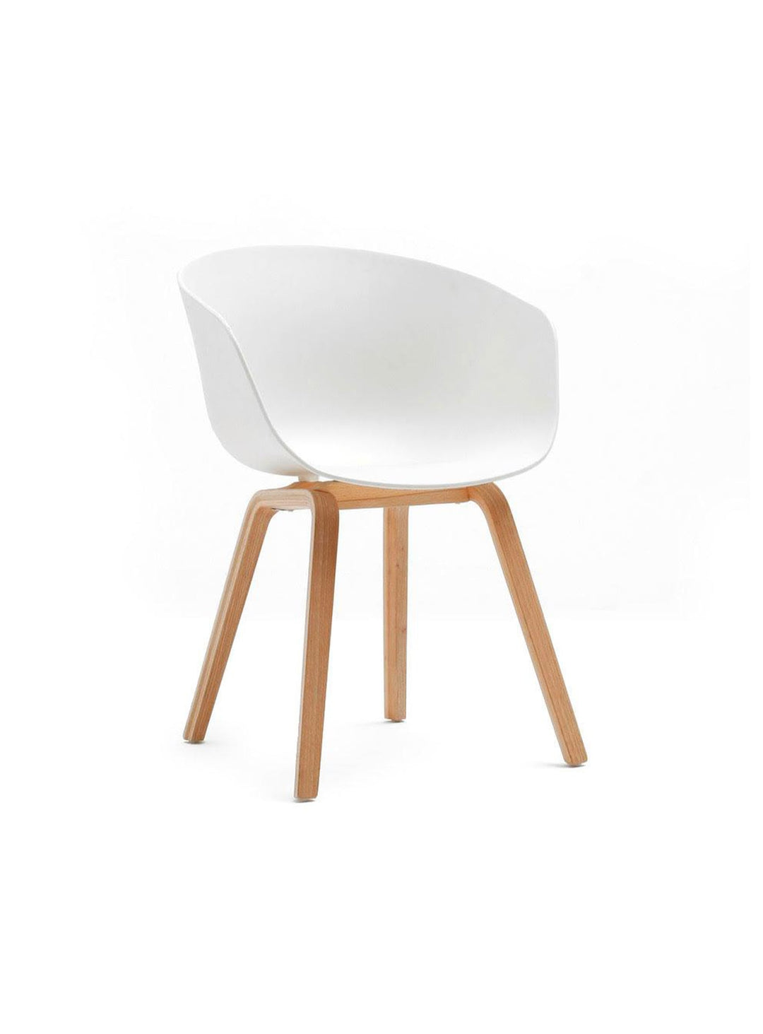 About 22, chaise à dîner iconique avec coque ergonomique et base bois. blanc