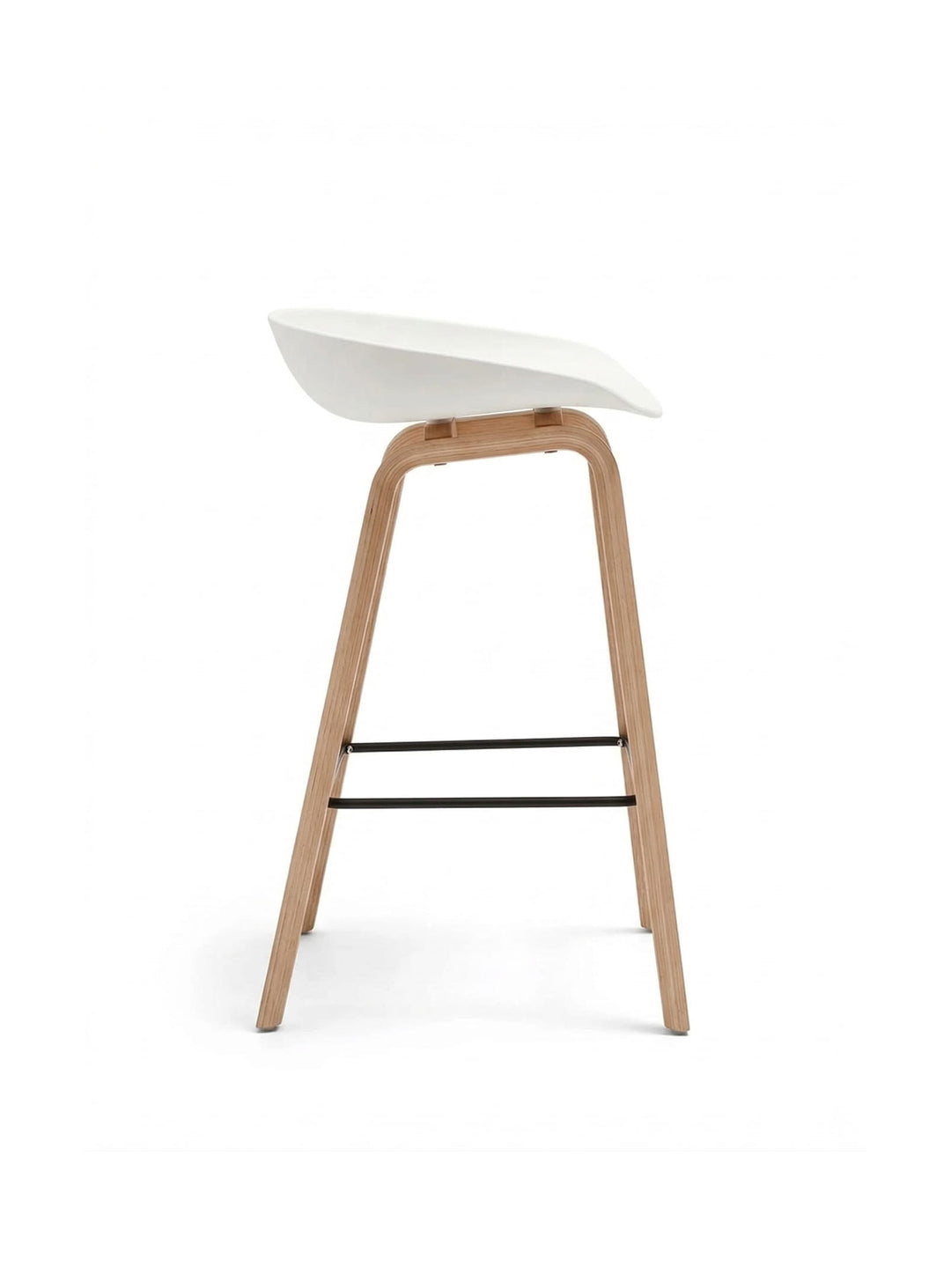 Tabouret About 32 : tabouret de comptoir design scandinave, bois et coque moderne. blanc et naturel
