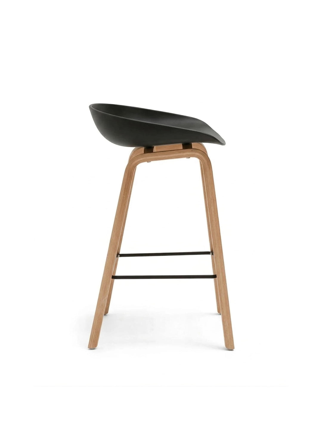 Tabouret About 32 : tabouret de bar élégant, bois massif et assise confortable. noir et naturel