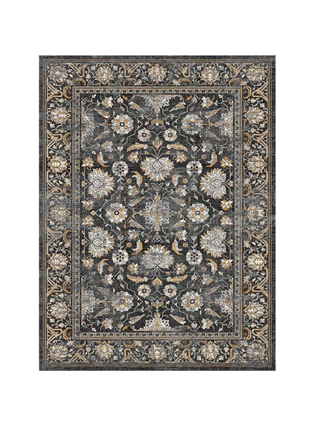 Tapis en vinyle Bazaar d’Adama Alma : idéal pour foyers avec enfants ou animaux. Noir.