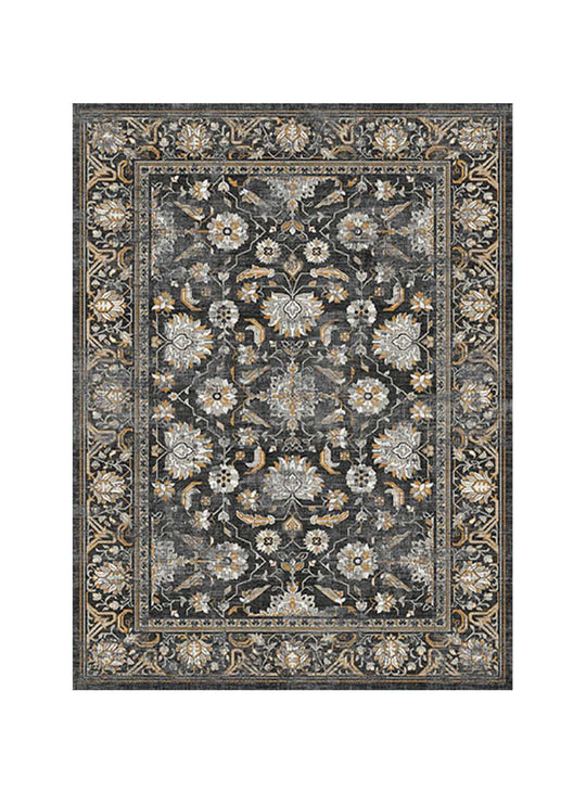 Tapis en vinyle Bazaar d’Adama Alma : idéal pour foyers avec enfants ou animaux. Noir.