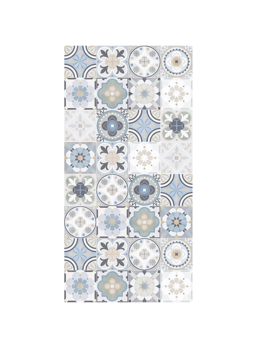 Tapis Bluesky de D'Adama Alma : motif patchwork, vinyle résistant et surface antidérapante facile à entretenir. bleu