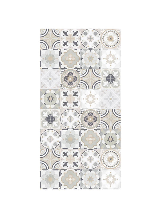 Découvrez le tapis Bluesky de D'Adama Alma, un tapis en vinyle antidérapant au design graphique et contemporain. beige