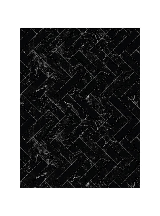 Tapis en vinyle Chevron contemporain, antidérapant et facile à nettoyer. noir