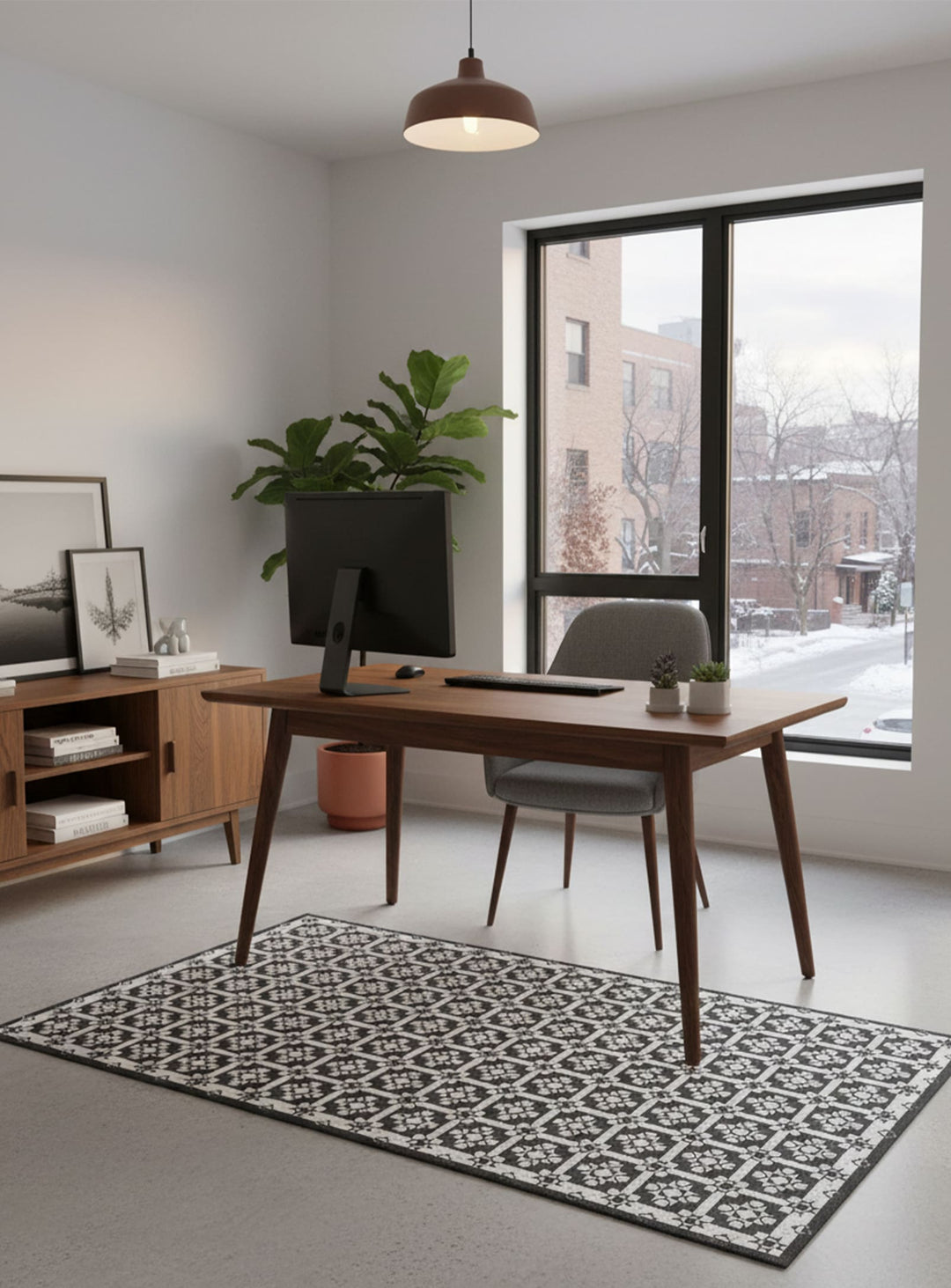 Tapis en vinyle Adama Alma Geo, imperméables et résistants aux déversements. noir