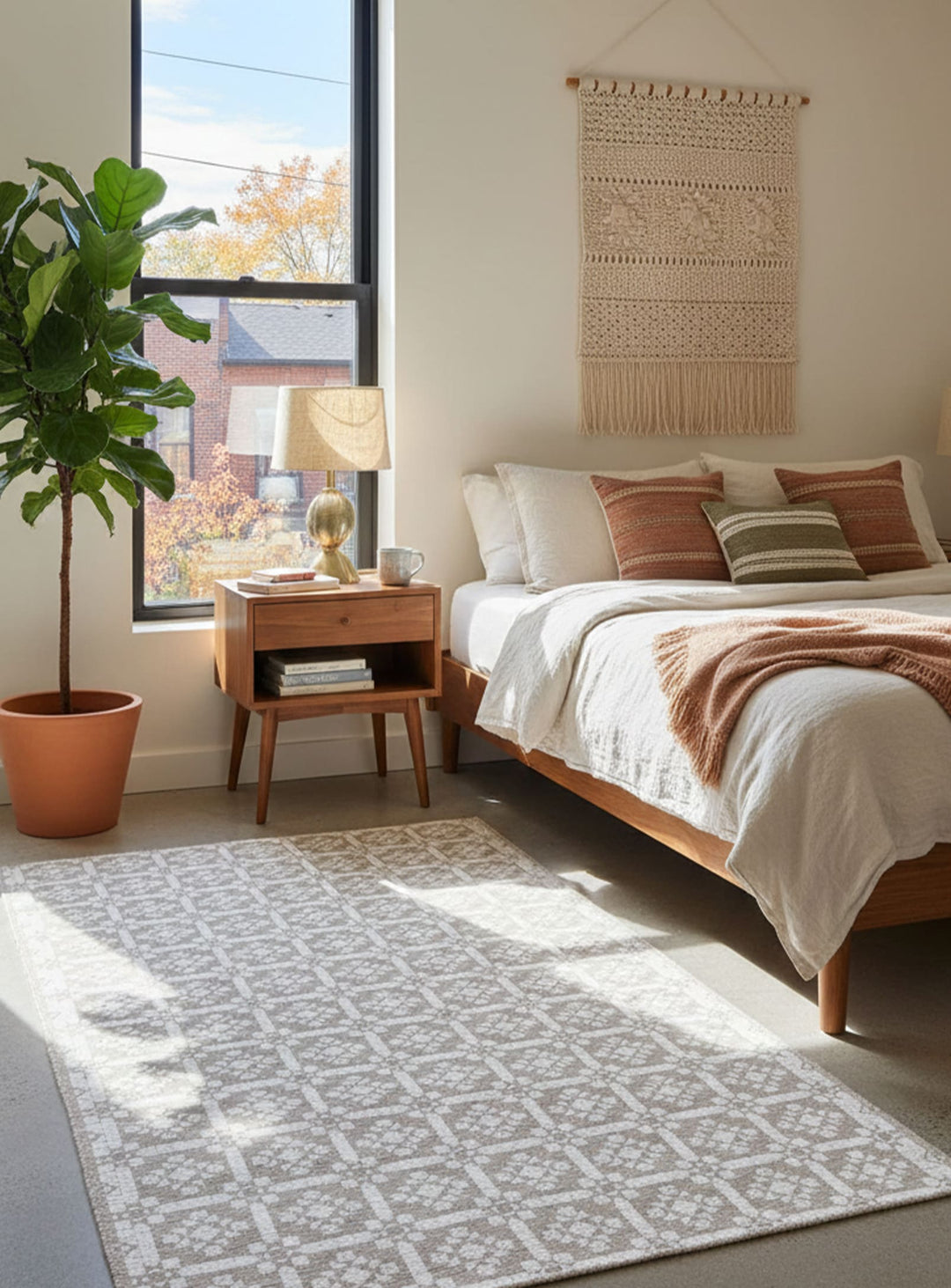 Tapis en vinyle Adama Alma Geo, durables et parfaits pour un intérieur stylé. ocre