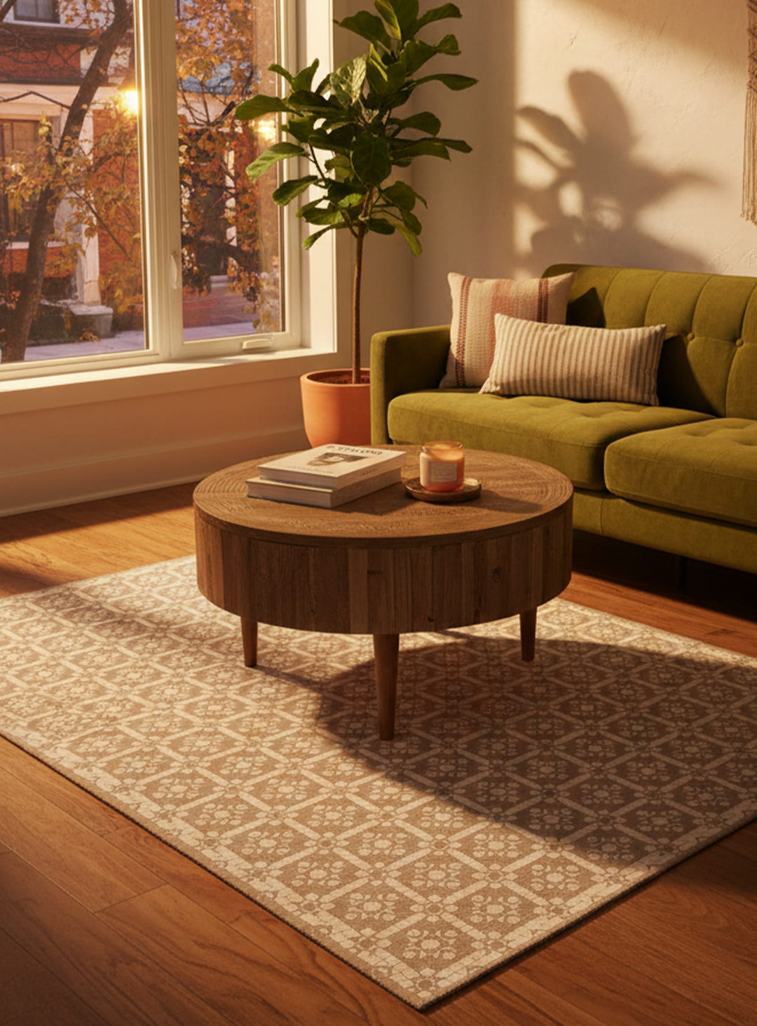 Tapis en vinyle Adama Alma Geo, hypoallergéniques et sûrs pour les animaux. ocre