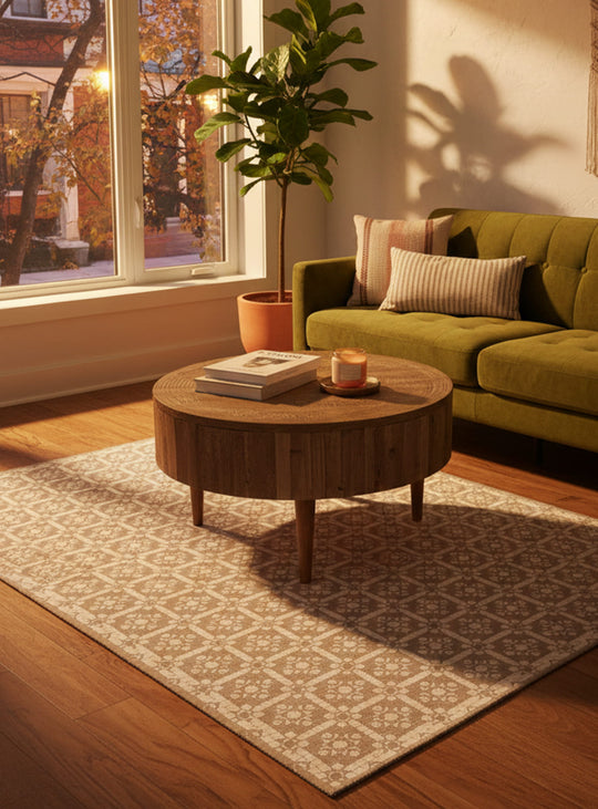 Tapis en vinyle Adama Alma Geo, hypoallergéniques et sûrs pour les animaux. ocre