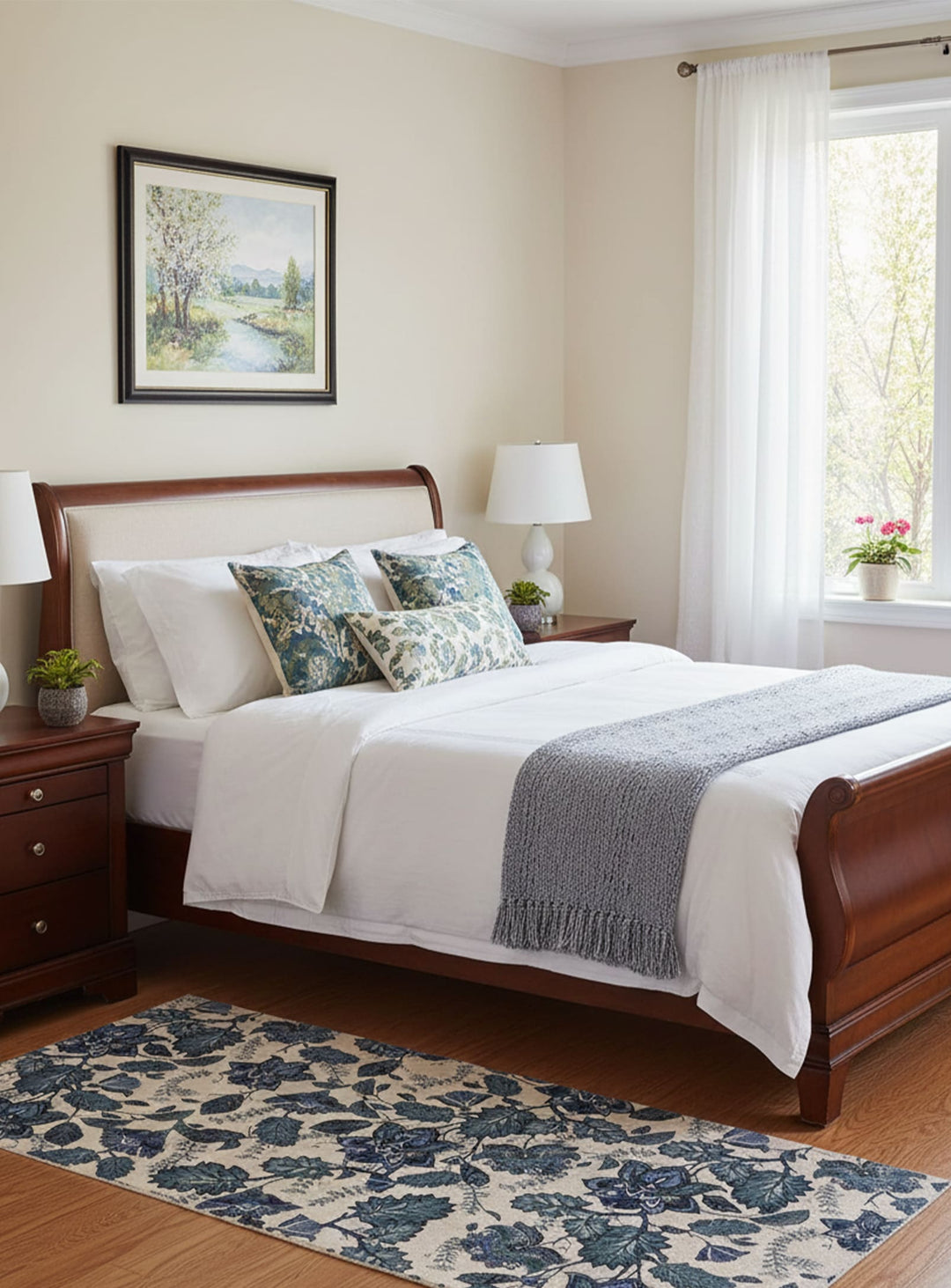 Tapis en vinyle Adama Alma Jacobean, hypoallergéniques et sûrs pour les animaux. bleu