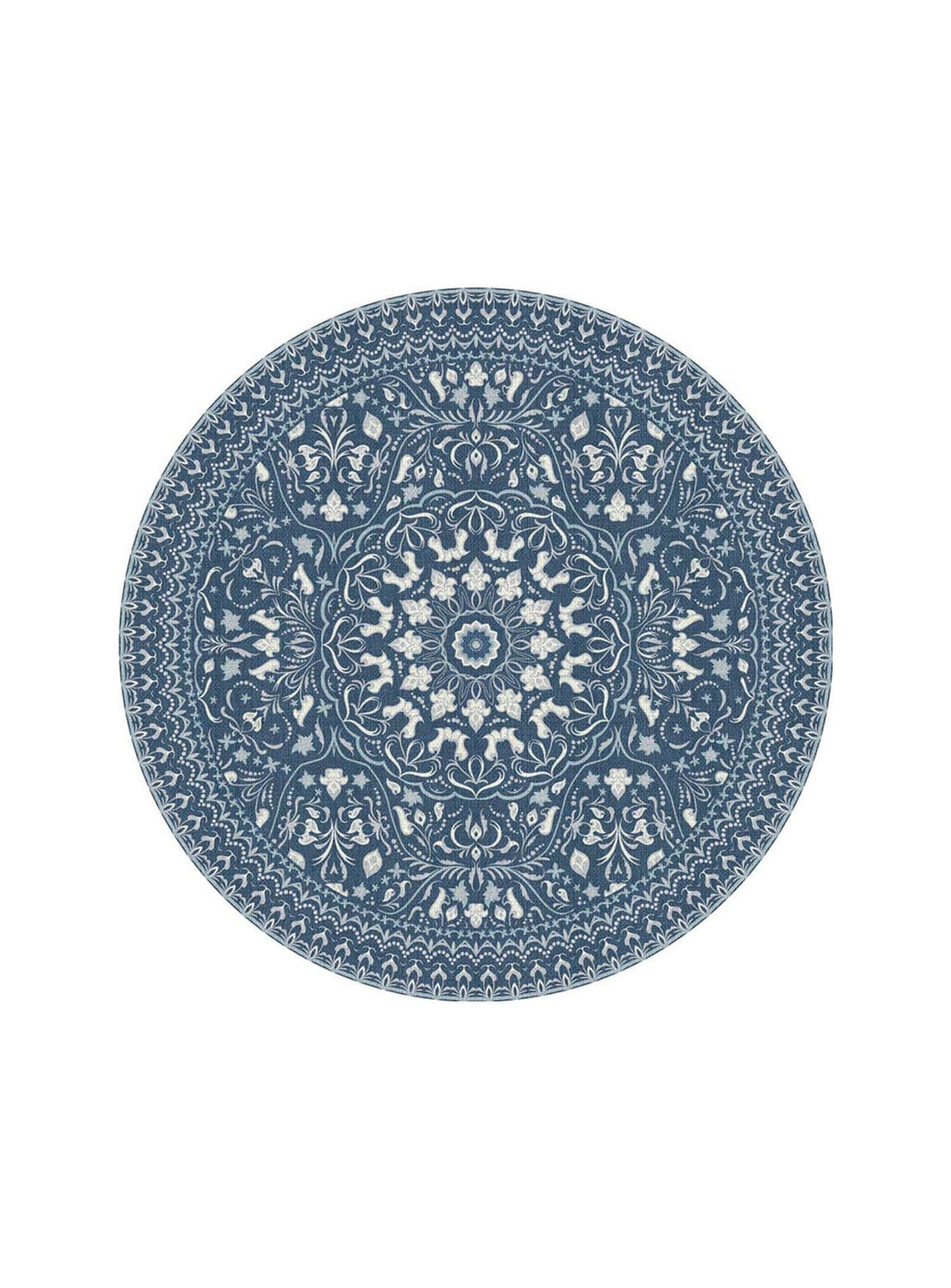 Tapis ronds en vinyle Adama Alma Mali, faciles à nettoyer et idéals avec animaux. bleu