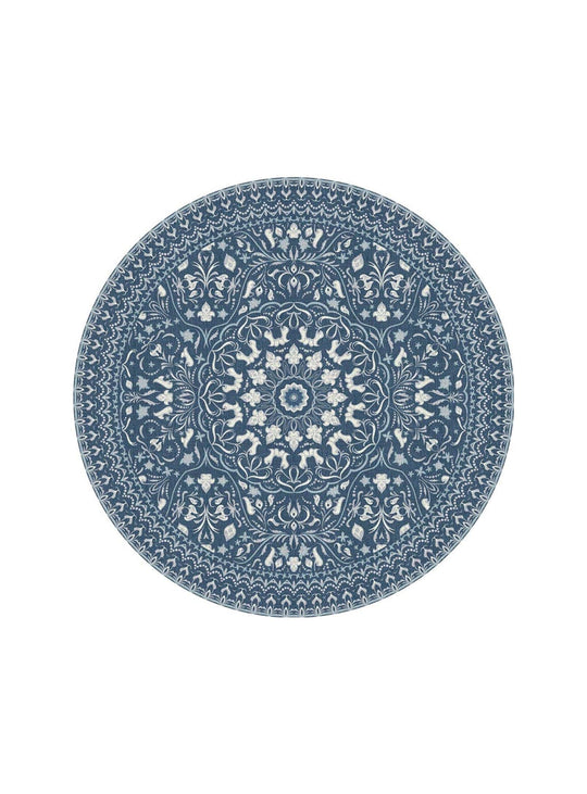 Tapis ronds en vinyle Adama Alma Mali, faciles à nettoyer et idéals avec animaux. bleu