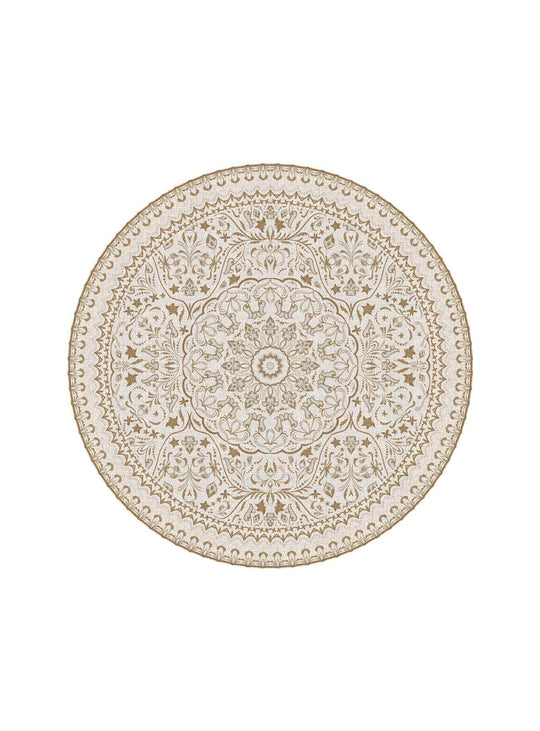 Tapis ronds en vinyle Adama Alma Mali, antidérapants et parfaits pour zones fréquentées. ocre