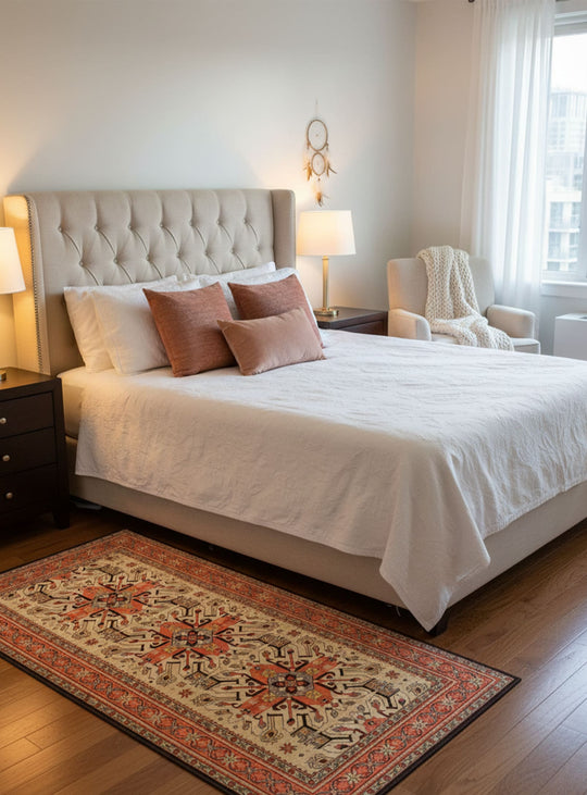 Tapis en vinyle Adama Alma Mullah, parfaits pour un intérieur moderne et chaleureux. orange