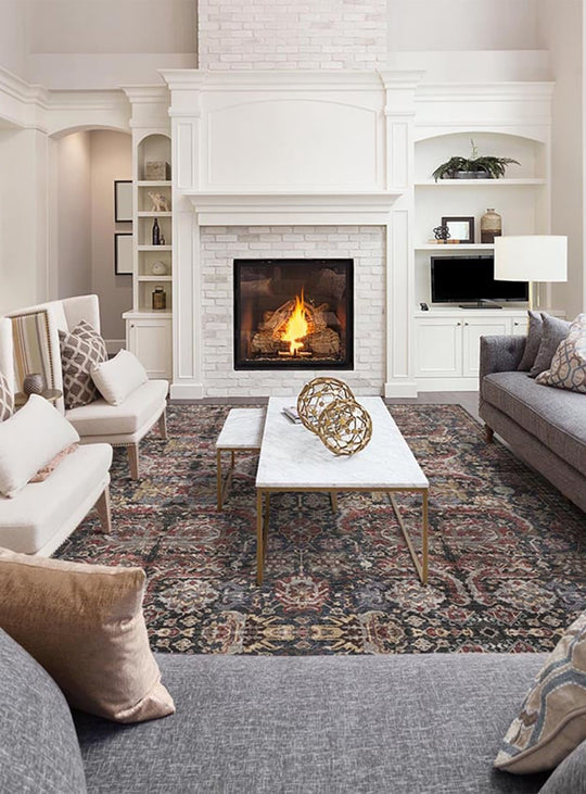 Tapis en vinyle Naomi Adama Alma, durable et élégant pour un intérieur sécurisé. bleu