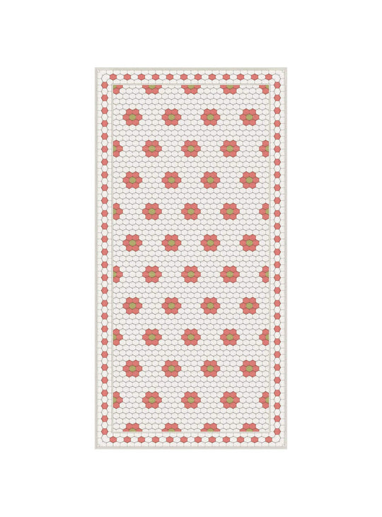 Tapis en vinyle Adama Alma Petite Fleur, antidérapants et idéals pour zones à trafic intense. rose