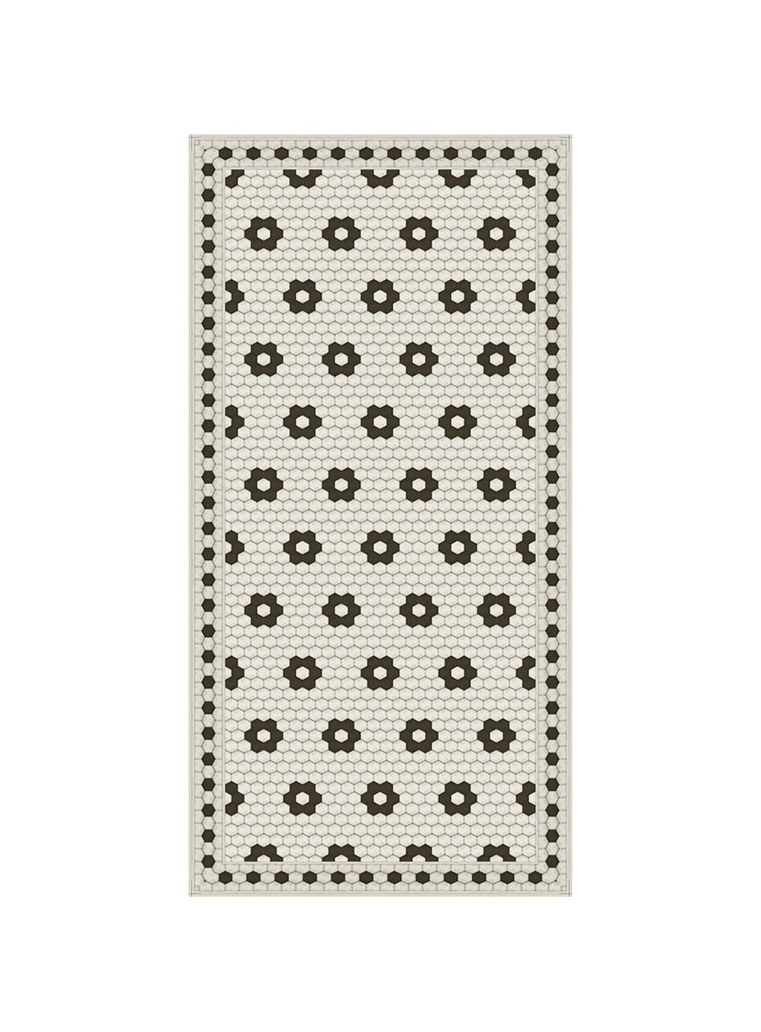 Tapis en vinyle Adama Alma Petite Fleur, imperméables et résistants au quotidien. noir