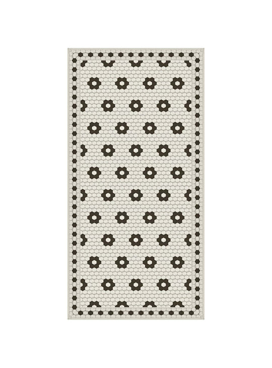 Tapis en vinyle Adama Alma Petite Fleur, imperméables et résistants au quotidien. noir