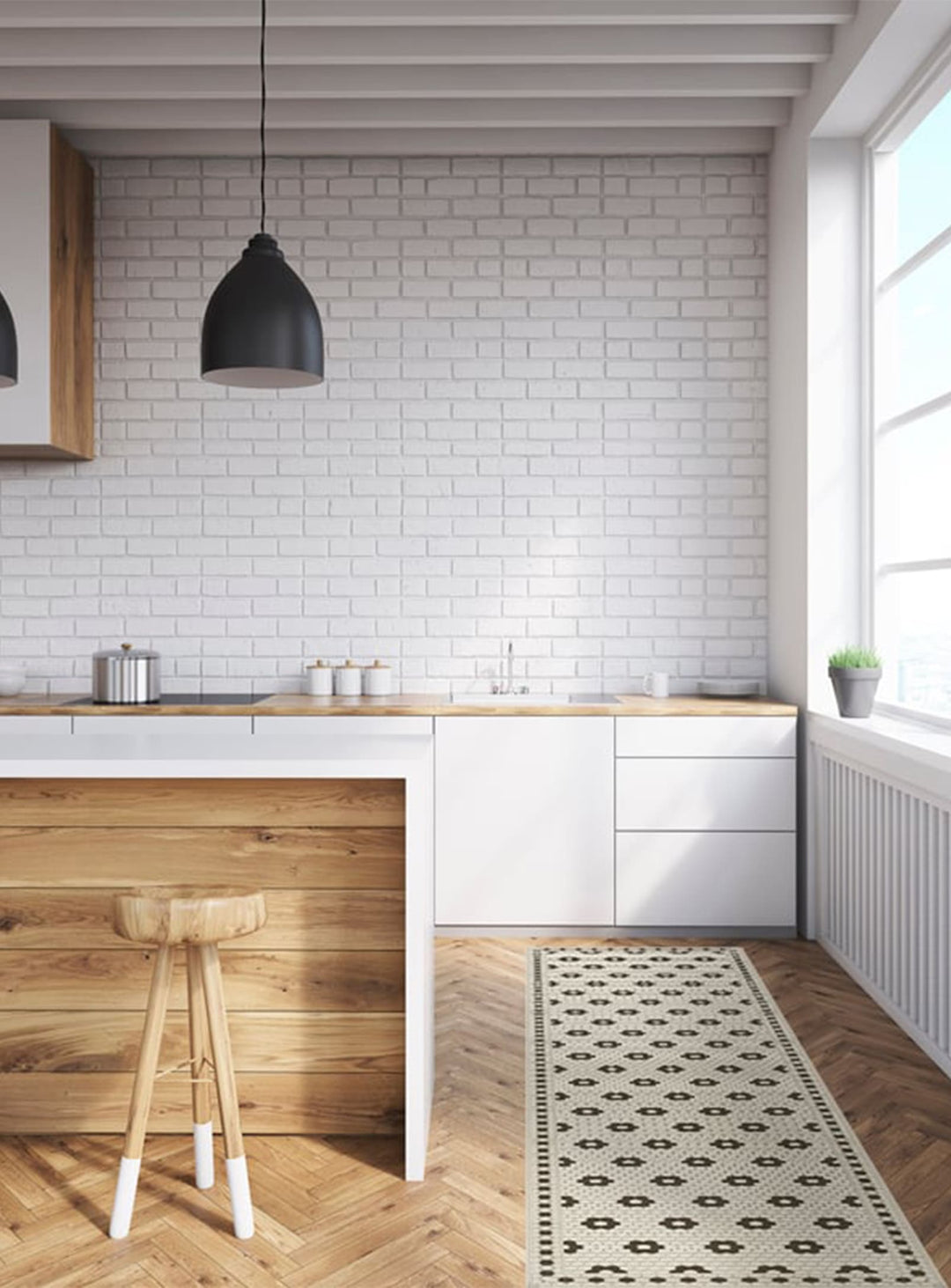 Tapis en vinyle Adama Alma Petite Fleur, hypoallergéniques et sûrs pour les animaux. noir