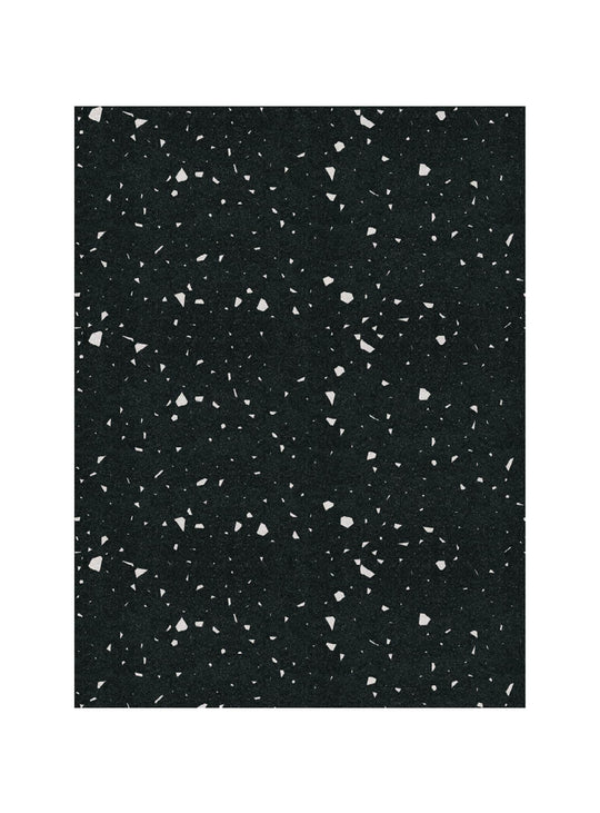 Tapis en vinyle Speckles contemporain, d'Adama Alma, motif graphique et usage quotidien pratique. noir