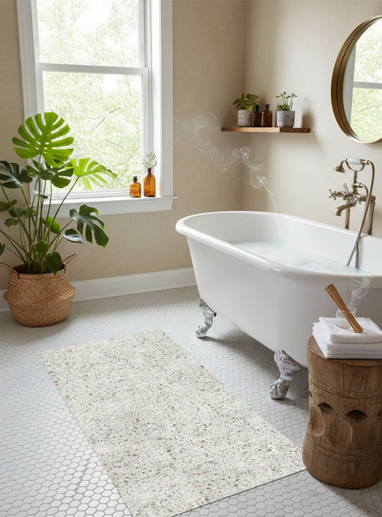 Tapis en vinyle Adama Alma Terrazito, durables et parfaits pour un intérieur élégant. ocre