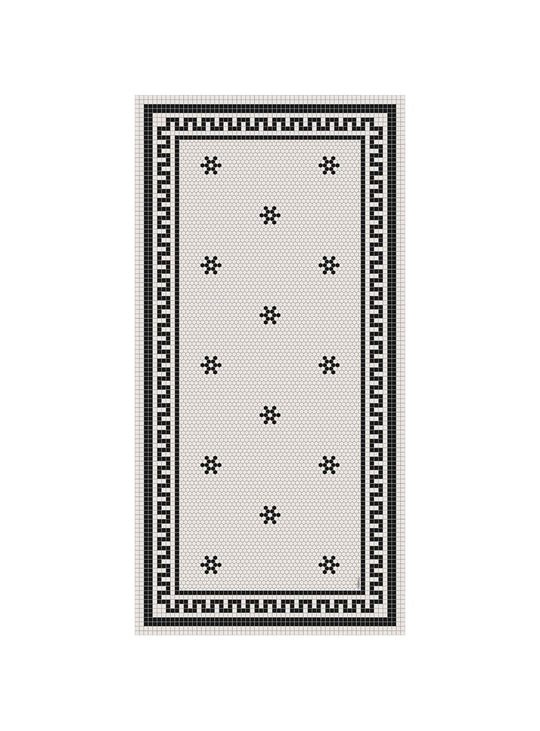 Tapis en vinyle Adama Alma Tuxedo, antidérapants et idéals pour zones à fort trafic. blanc