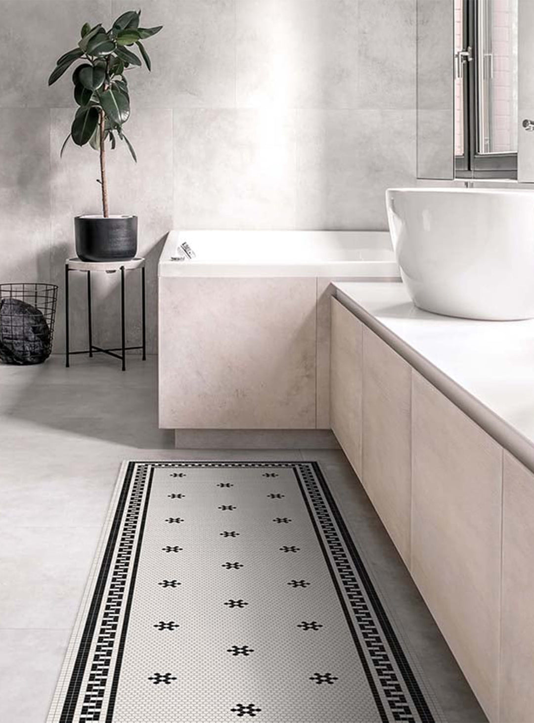 Tapis en vinyle Adama Alma Tuxedo, élégants et parfaits pour toutes les pièces. blanc